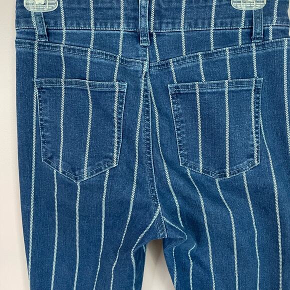 GB Wide Leg Crop Jeans Super High Rise Striped Button Front Juniors 7 Blue White - Picture 5 of 9